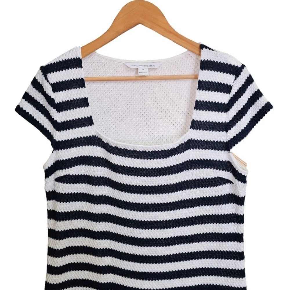 Diane Von Furstenberg Suji Honeycomb Knit Square Neck Striped Dress Size 14 - Picture 7 of 16